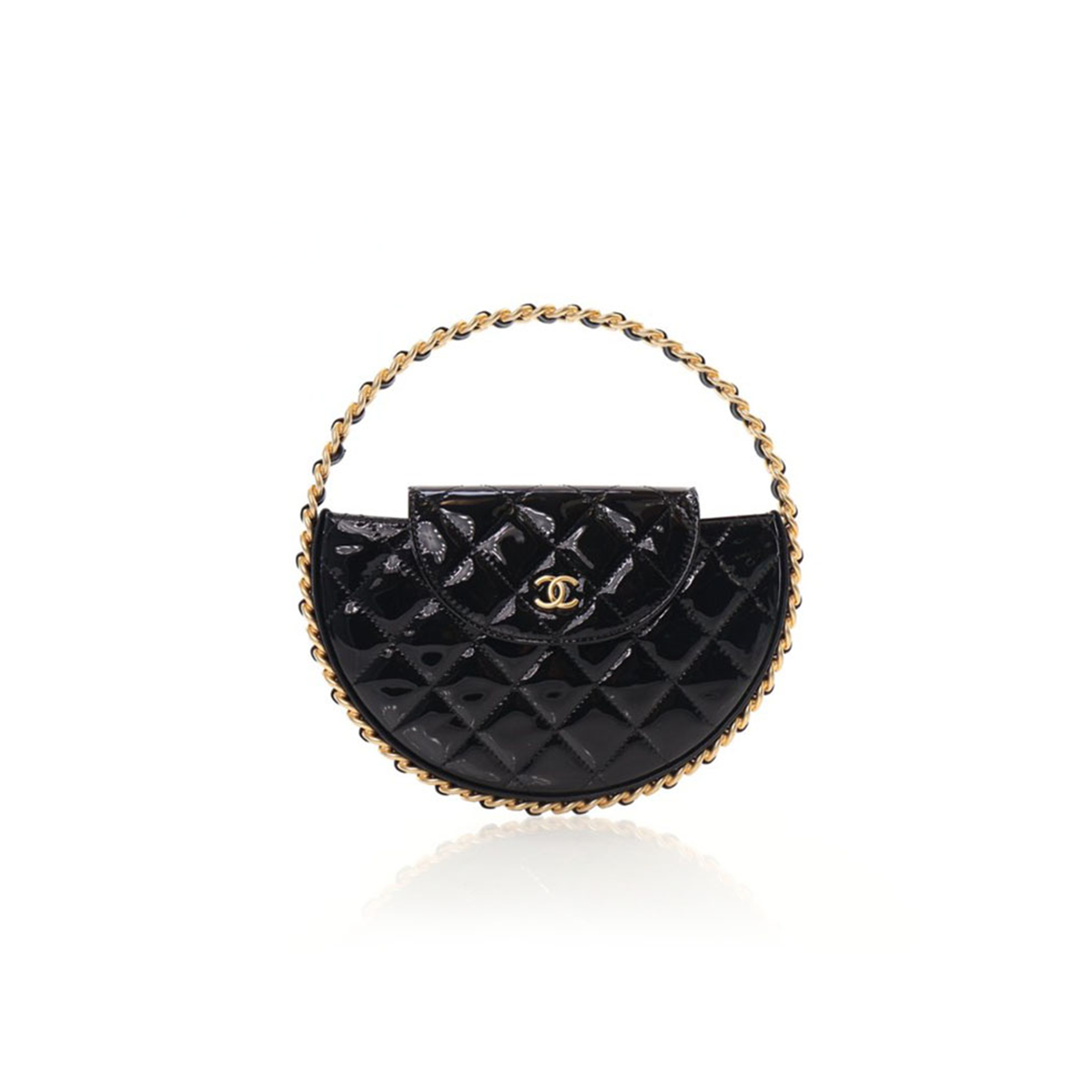 Ch*el patent calfskin quilted chain hoop bag black ap3585 (23*23*3cm)
